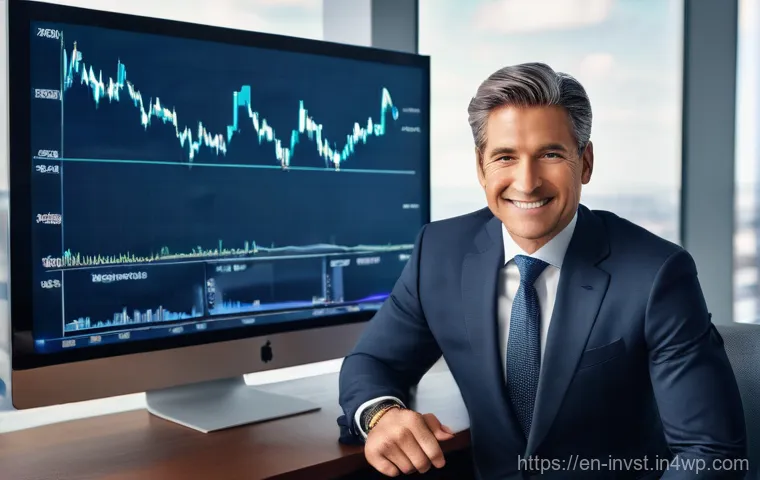 과거 경험이 투자에 미치는 영향 - **Image Prompt: The Echo Chamber of Past Wins**
A highly confident male investor, around 40 year...