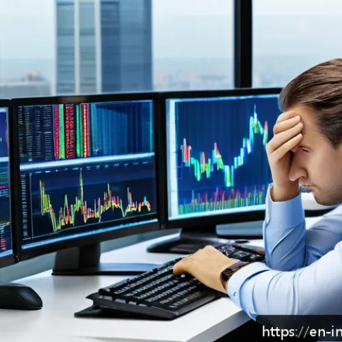Home 30 투자자 행동의 패턴 이해하기 - A professional investor sitting at a modern desk cluttered with multiple computer screens displaying...