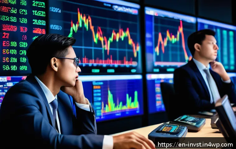 투자자 행동의 경제학적 해석 - A dynamic stock market trading floor scene filled with diverse investors exhibiting intense emotions...