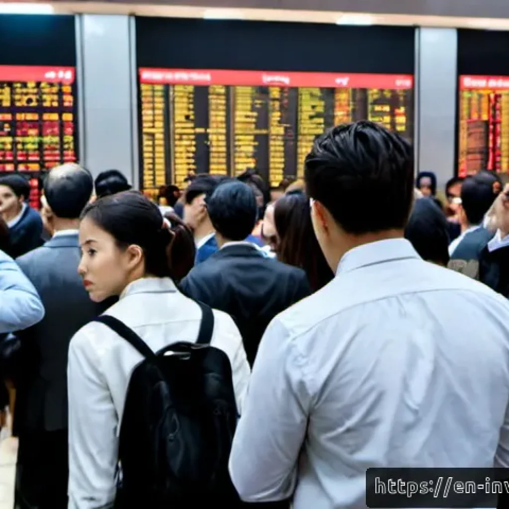 군집 심리가 투자에 미치는 영향 - Photorealistic Wall Street trading floor during a sudden market selloff, a dense crowd of diverse in...